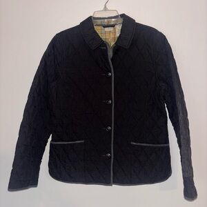 L.L. Bean Black Quilted Utility Jacket with Contrast Trim